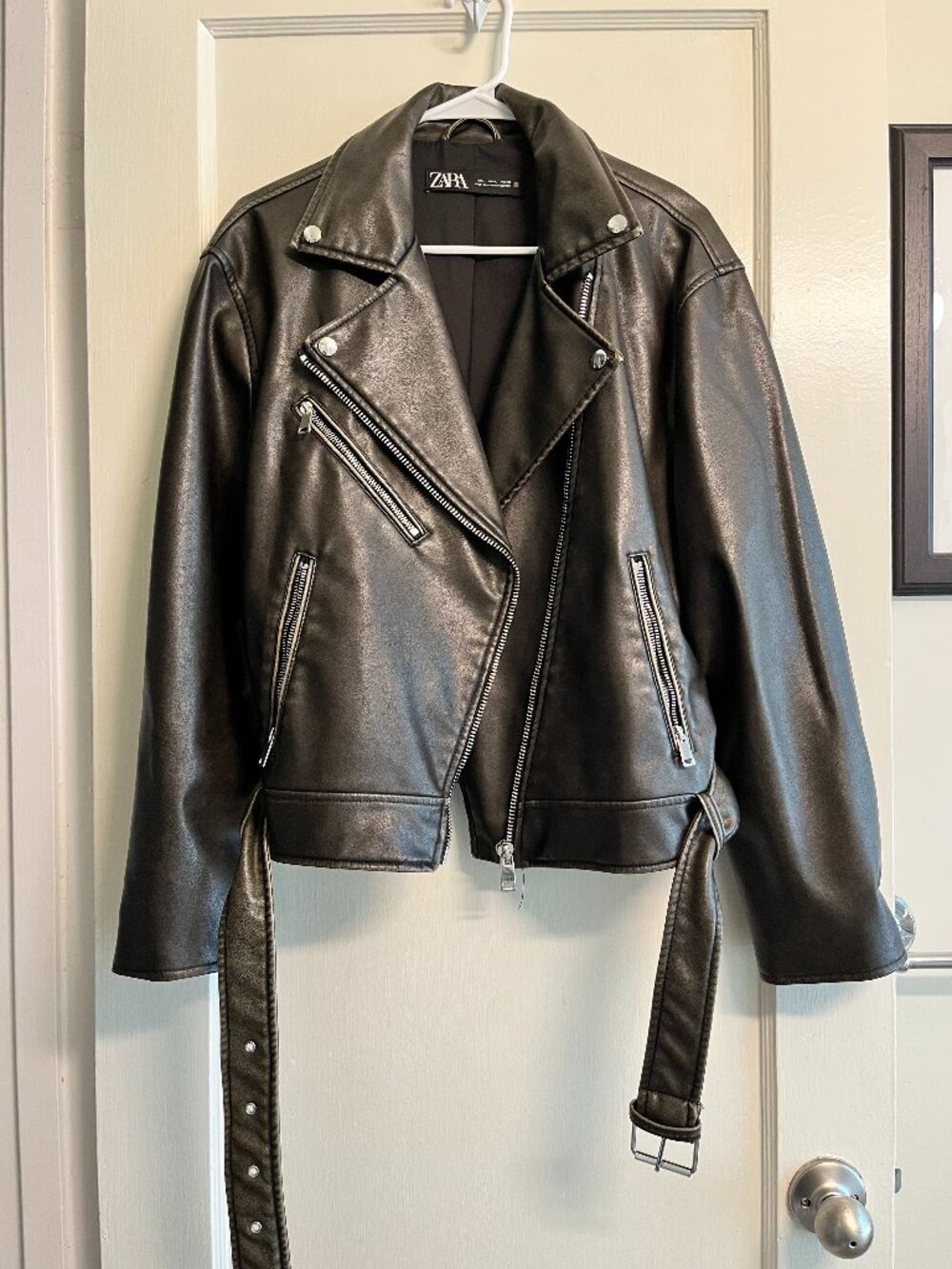 Distressed Faux Leather Biker Jacket